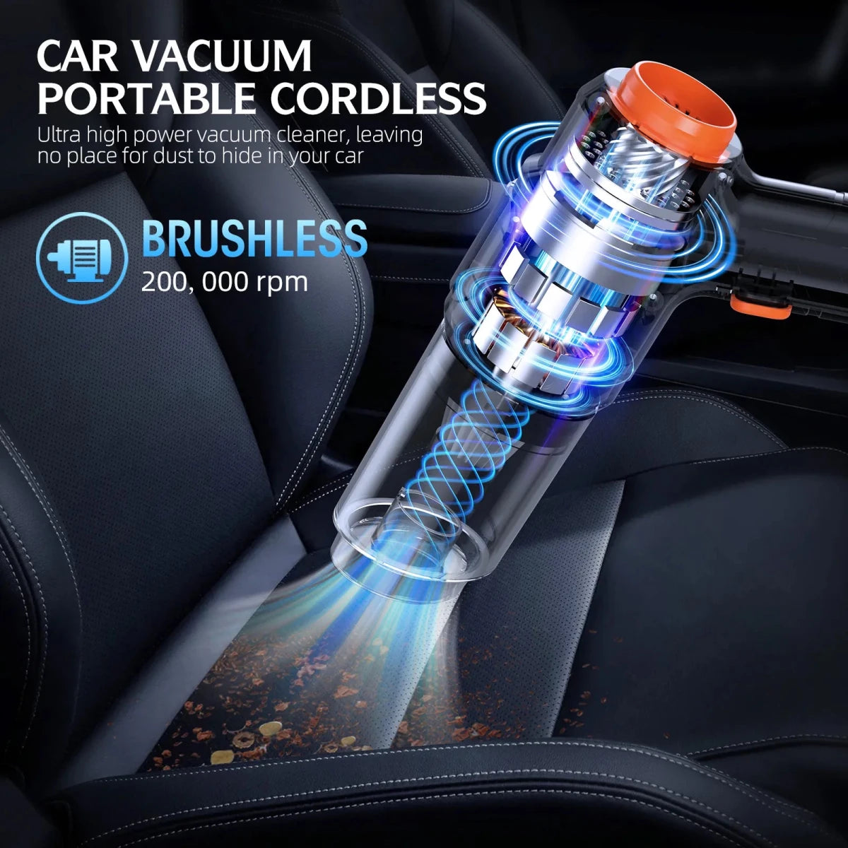 FAOGO high power cordless car vacuum cleaner with brushless 200,000 RPM motor.