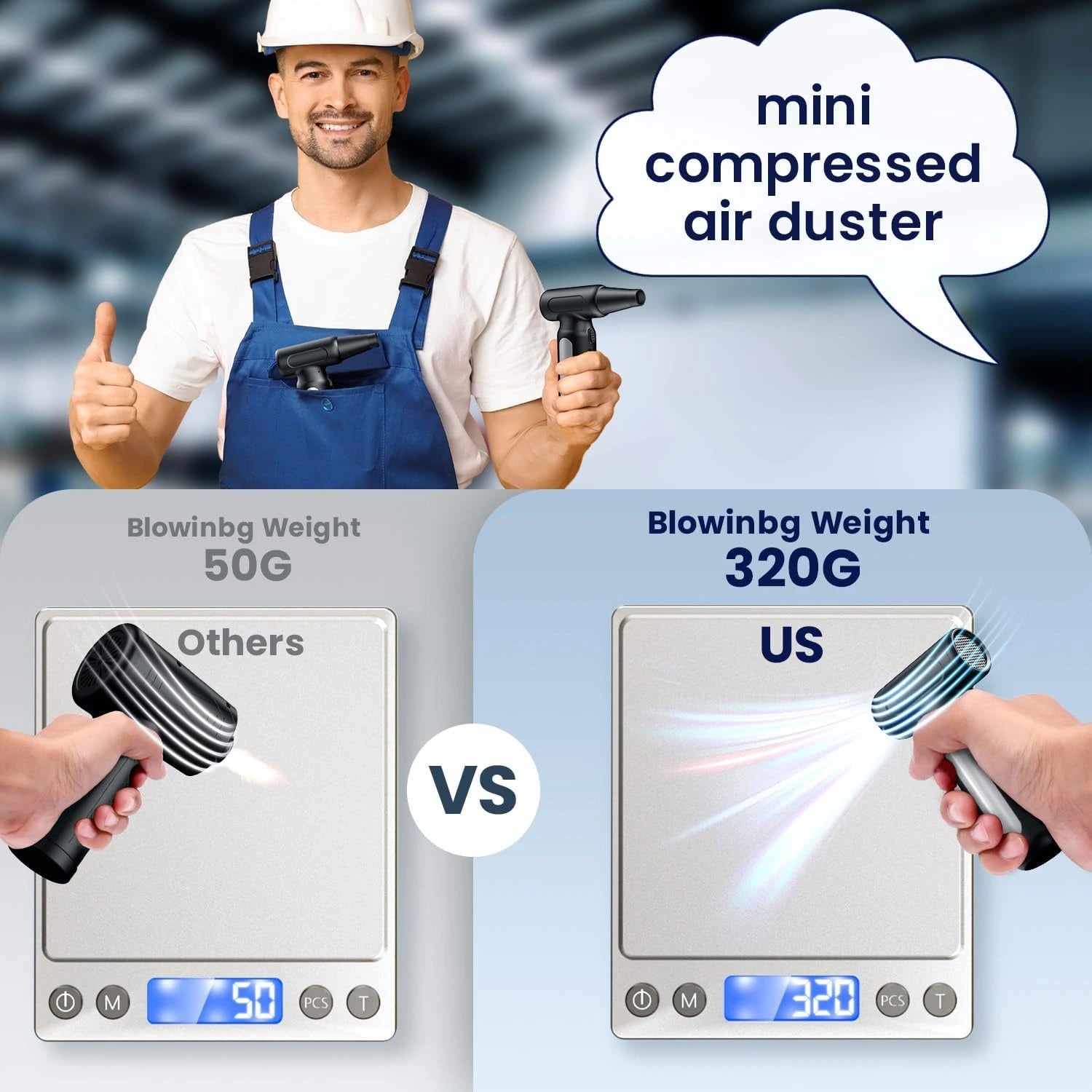 FAOGO mini cordless air duster vs traditional - lightweight 320g rechargeable blower for portable keyboard PC cleaning