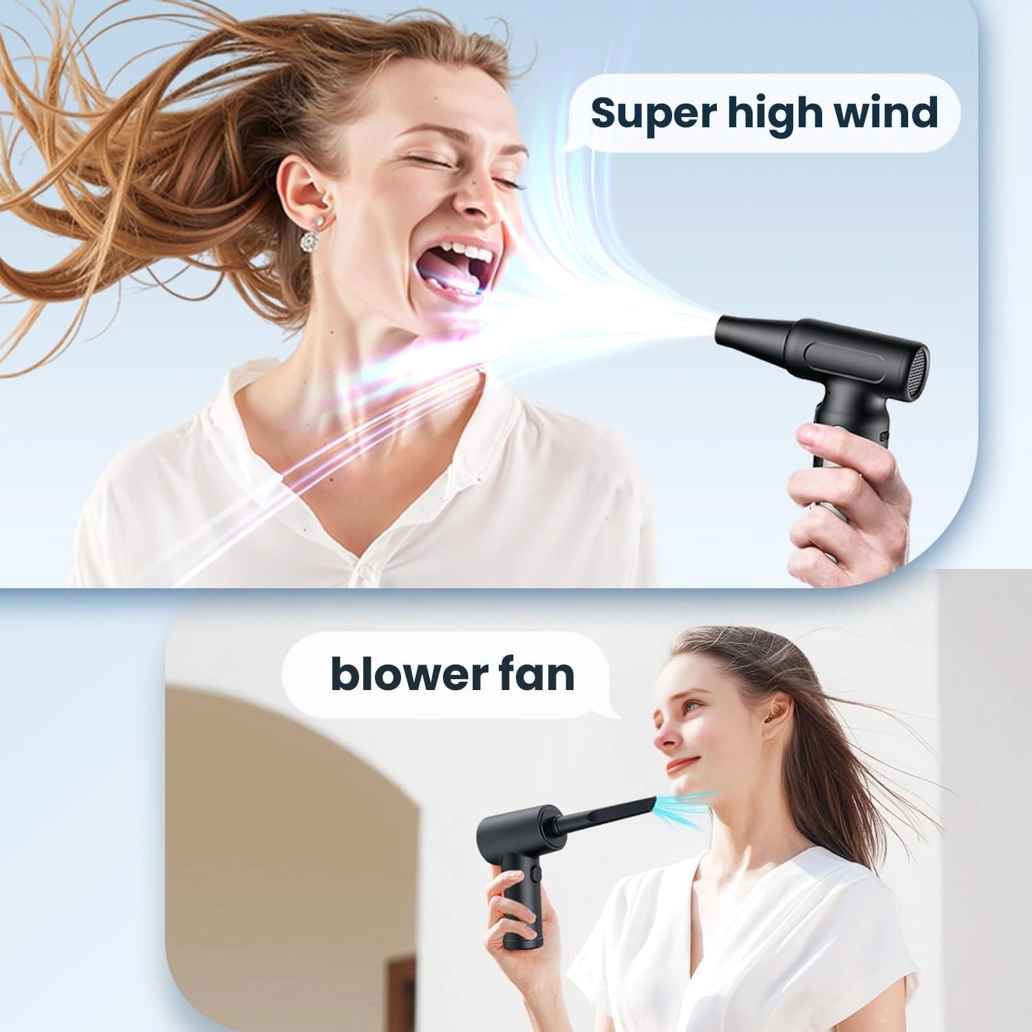 FAOGO cordless air duster 170,000 RPM airflow demonstration - powerful rechargeable blower blasting dust with high-speed wind