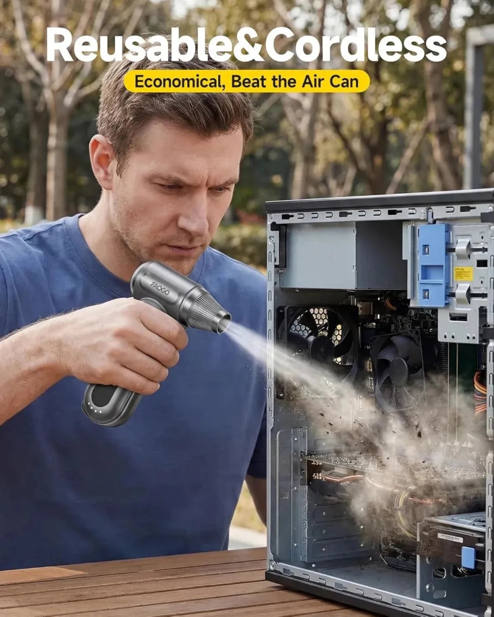 FAOGO 21V cordless car vacuum cleaning crumbs from leather seats. High-suction handheld duster for vehicle interior gaps.