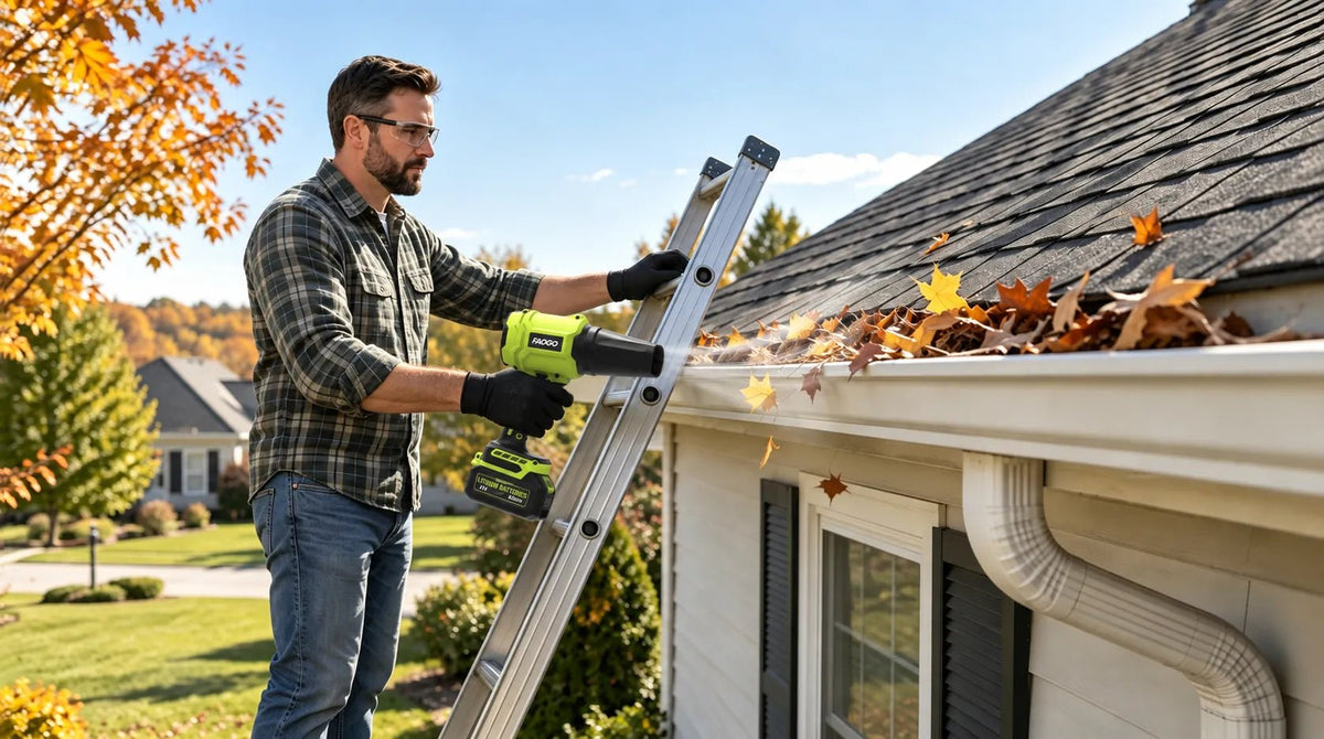 How to clean gutters with a leaf blower (without making the clog worse)