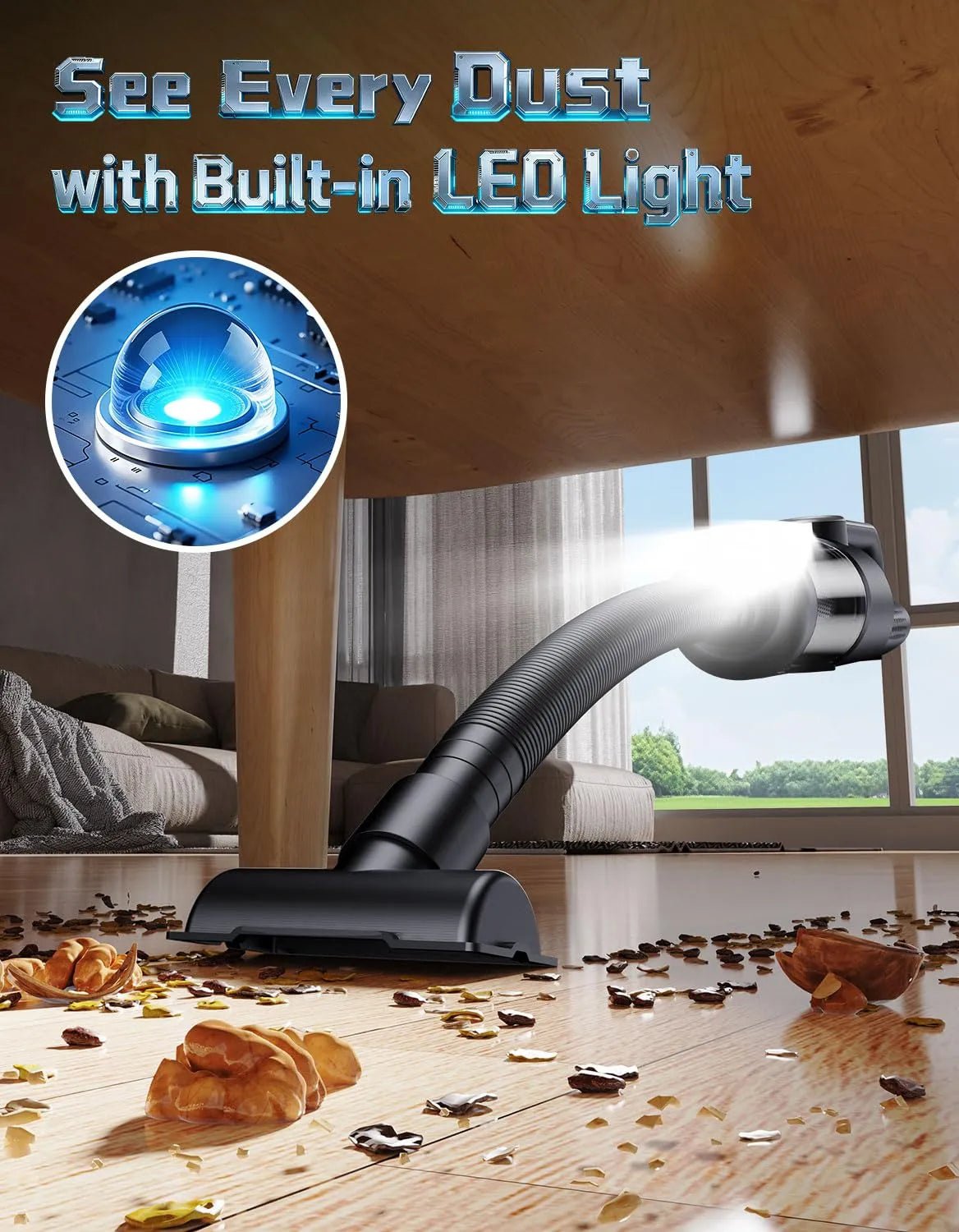 Cordless handheld vacuum 36000Pa - pet hair remover for car seats & home use