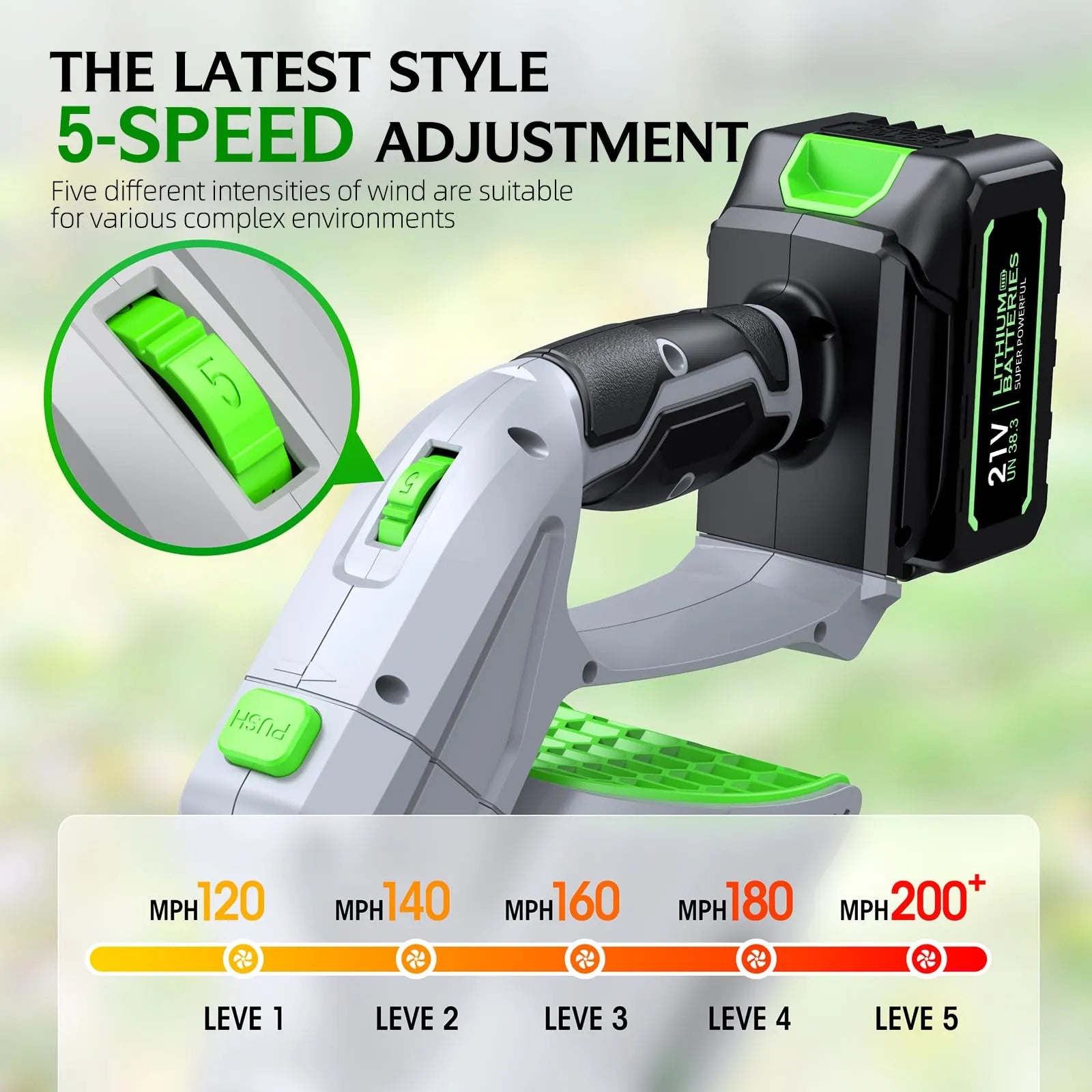 leaf blower adjustable speed control button detail