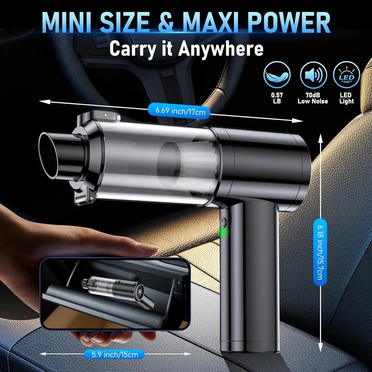 washable HEPA filter and dust cup for easy maintenance