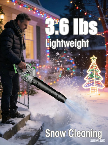 cordless leaf blower clearing leaves from yard outdoors