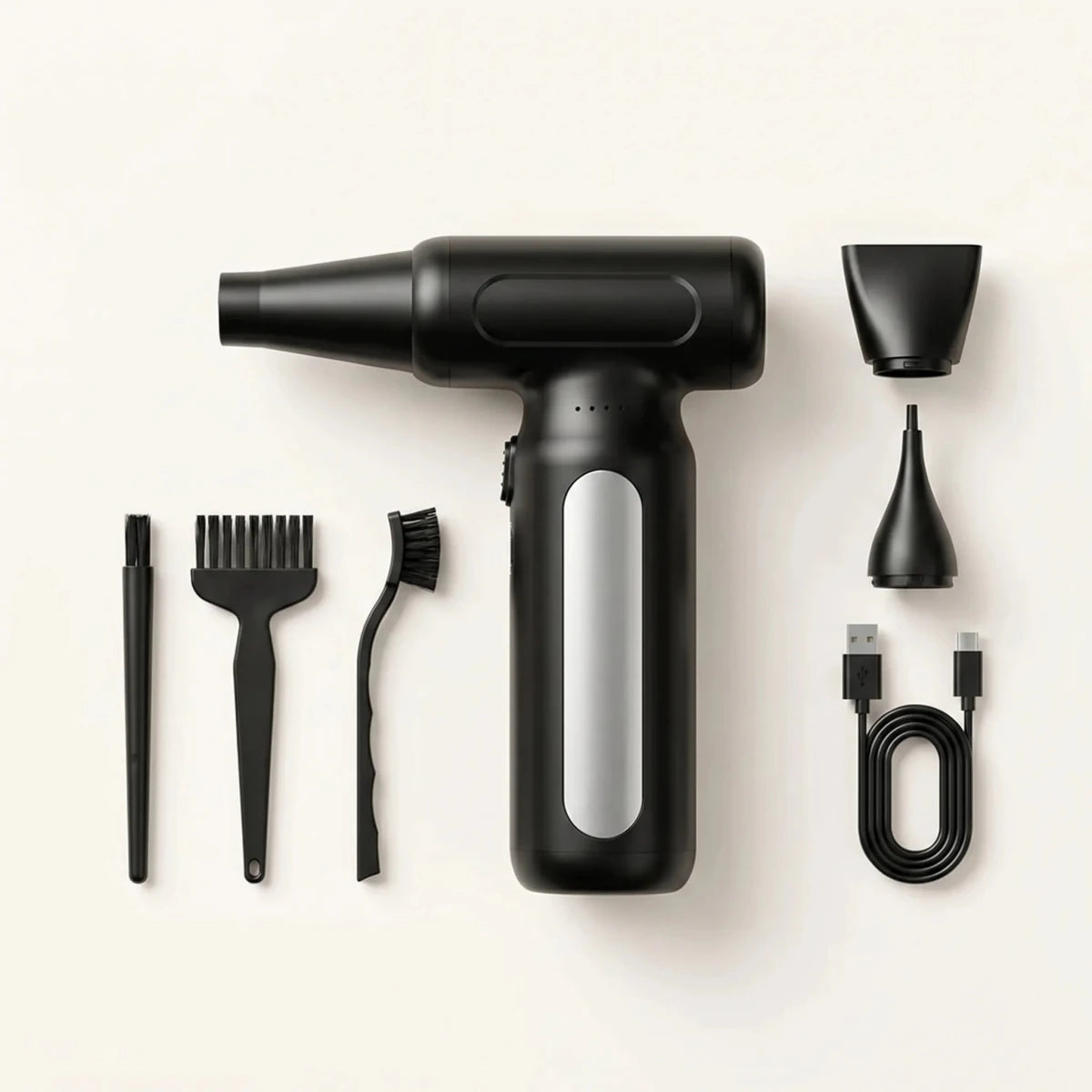 FAOGO rechargeable air duster blowing dust from keyboard 