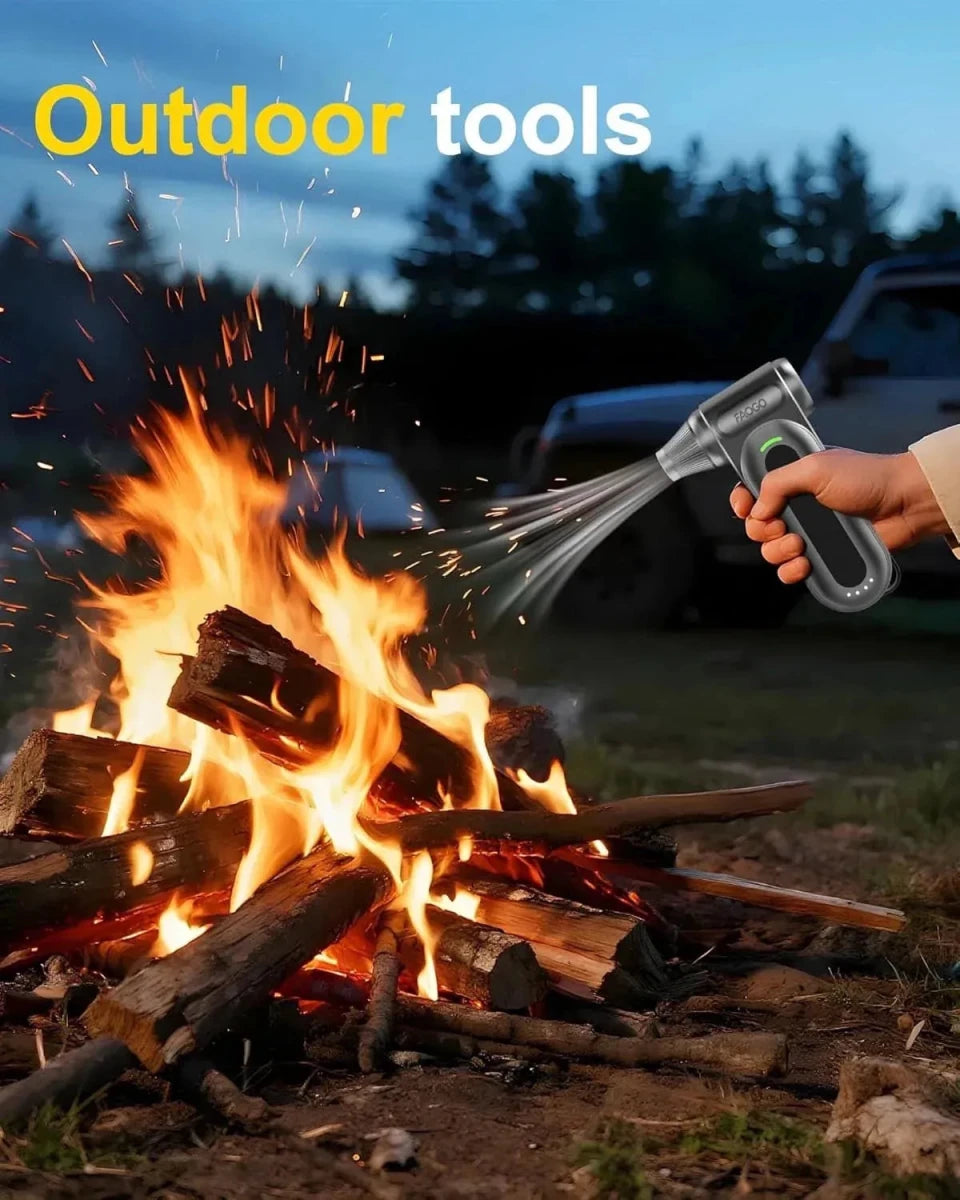 FAOGO 21V cordless air pump inflating a family swimming pool. Fast electric inflator for summer backyard fun and water play