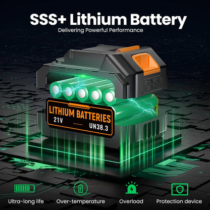 Internal view of FAOGO 21V SSS+ lithium battery pack. UN38.3 certified power tool battery with overload protection.