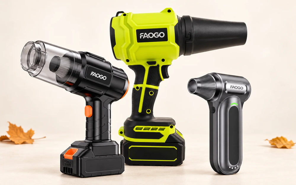FAOGO cleaning kit with cordless leaf blower, car vacuum and electric air duster