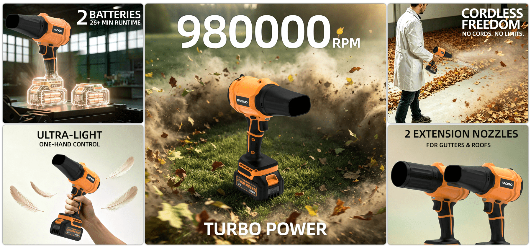 FAOGO cordless blower performance artwork